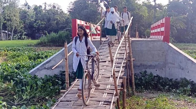 ৬ ফুট খাড়া বাঁশের চাটাই বেয়ে স্কুলে যায় শিক্ষার্থীরা, ভোগান্তি